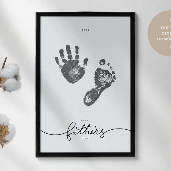 AFDRUKBARE Vaderdag handafdruk voetafdruk kunst / gepersonaliseerd cadeau voor papa / eerste Vaderdag baby aandenken / pasgeboren baby muur decor