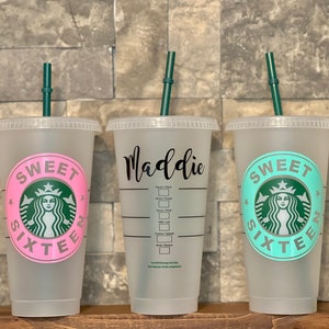 SWEET SIXTEEN STARBUCKS Cup | Personalized 16th Birthday tumbler | Custom Birthday gift | Party favor cup | Reusable cup | Gift tumbler