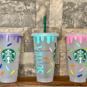 SPRINKLES STARBUCKS CUP | Personalized cups donut spill cold tumbler | Custom Birthday gift | Donut lovers | Reusable plastic | Gift tumbler