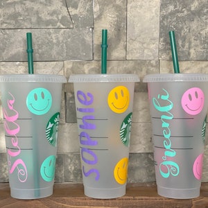 HAPPY FACE CUSTOM Starbucks cup | Smiley Face Personalized cup Starbucks cold tumbler | Smile emoji cup | Birthday Aesthetic party favor