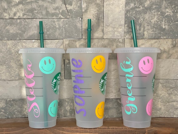 Pastel Happy Face Tumbler Cup with Drinking Straw