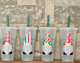 CHRISTMAS GNOME STARBUCKS Cup | Gnome holiday cup | Custom Gnome tumbler with name | Personalized tumbler | Reusable with lid and straw