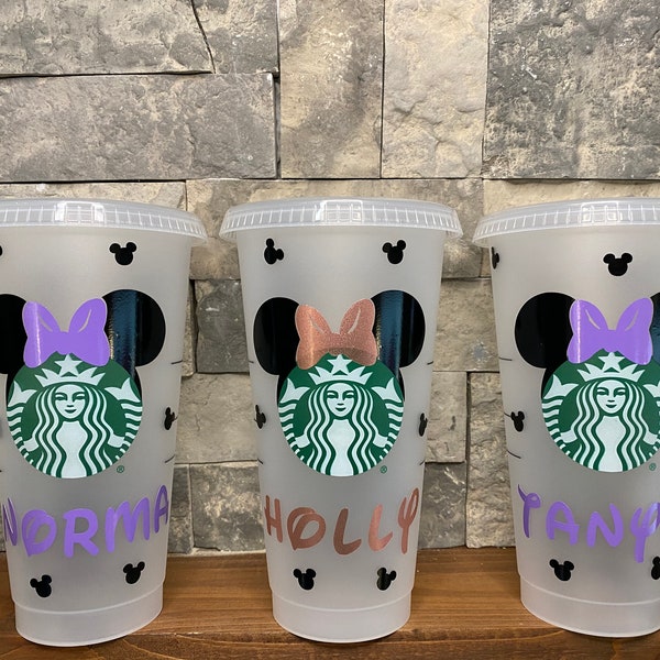 DISNEY INSPIRED CUSTOM Starbucks Cup | Personalized cups Mickey & Minnie tumbler | Aesthetic cup  Disney Lover | Custom Reusable Starbucks