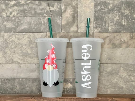 CHRISTMAS GNOME STARBUCKS Cup Gnome Holiday Cup Custom Gnome Tumbler With  Name Personalized Tumbler Reusable With Lid and Straw 