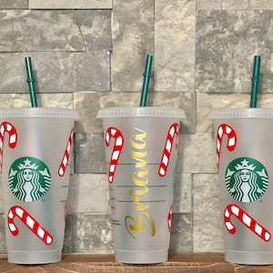 CANDY CANE STARBUCKS Cup | Personalized Starbucks Christmas cup | Holiday Candy Cane Starbucks cold cup | Reusable cup | Christmas gift