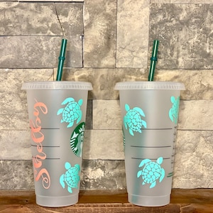 SEA TURTLES CUSTOM Starbucks Personalized cup | Custom reusable cold tumbler | Aesthetic Gift for her | Starbucks cup with lid | tumbler