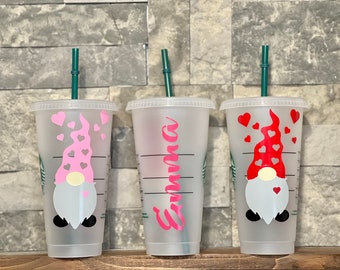 VALENTINE'S GNOME STARBUCKS Cup | Love Gnome Personalized cup | Custom Gnome tumbler with name | Reusable Tumbler | Gift for her