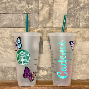 BUTTERFLY CUSTOM STARBUCKS Cup | Reusable Aesthetic cup | Reusable Personalized tumbler | Holographic butterflies |  Gift for her