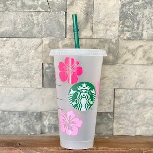 TROPICAL FLOWER CUSTOM cup | Starbucks cup | Custom Tropical cold cup | Reusable tumbler | Gift for her | Aesthetic gift | Reusable cold cup
