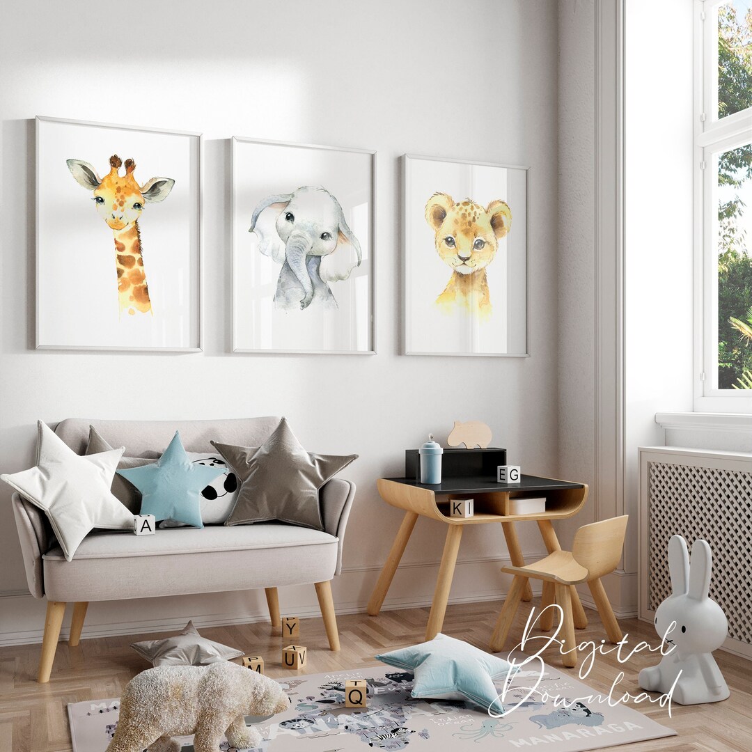 Safari Animals Wall Art Set of 3 Nursery Art Decor Nursery - Etsy