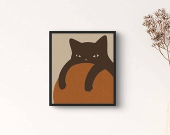 Black Cat Hugging Ball Cross Stitch Pattern, Whimsical Cat Design (PDF Download)