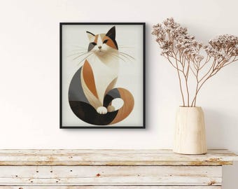 Modern Cat Cross Stitch Pattern PDF, Minimalist Feline Design, Geometric Cat Embroidery, Trendy Home Decor, Abstract Cat Cross Stitch File