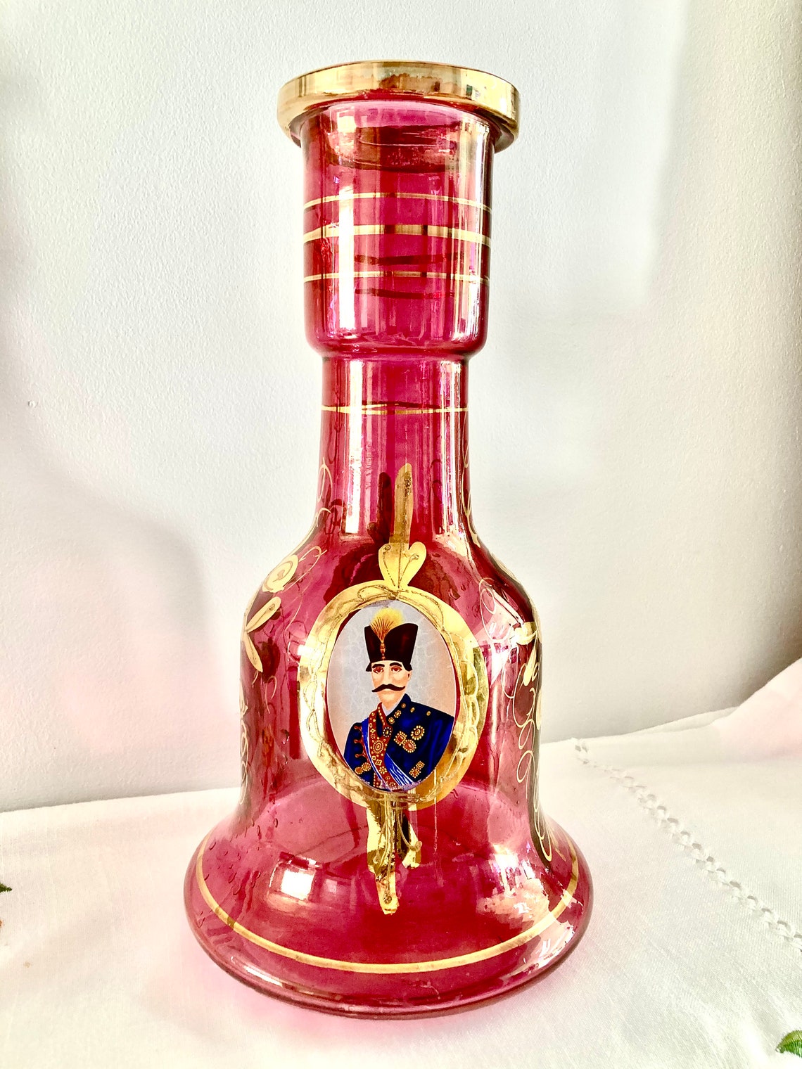 Vintage Hookah Base Bohemia Ruby Glass Gold gilt Persian Etsy
