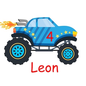 Monster truck - Truck - Birthday - Ironing picture - Name - Age customizable - Gift - Application