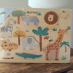 Puzzle - Safari - customizable - animals - wood - wooden toy - gift - from 12 months - grasping - learning - motor skills