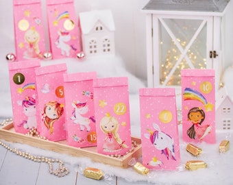 Adventskalender - Einhorn - Mädchen - pink - DIY - Papierdrache - Bastelset - Kreativ - 24 Tüten - selber befüllen