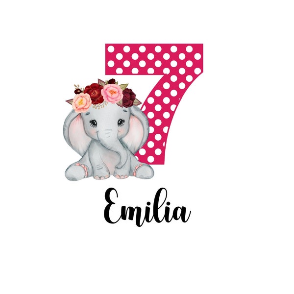 Elefant - Geburtstag - Bügelbild - Zahl und Name - personalisierbar - Geschenk - Applikation