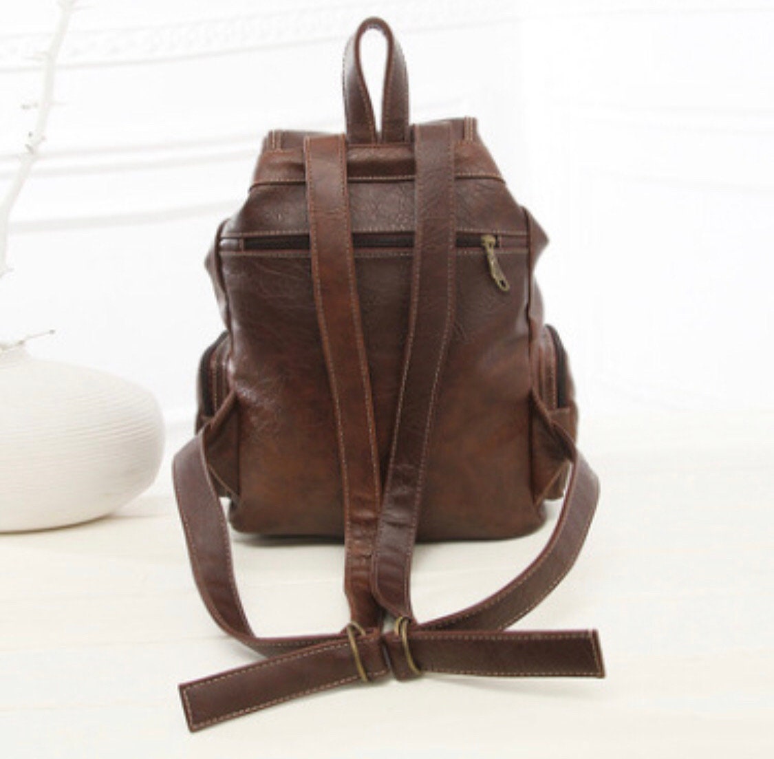 Vintage Leather Backpack, Brown Leather Backpack, Rucksack, Women ...