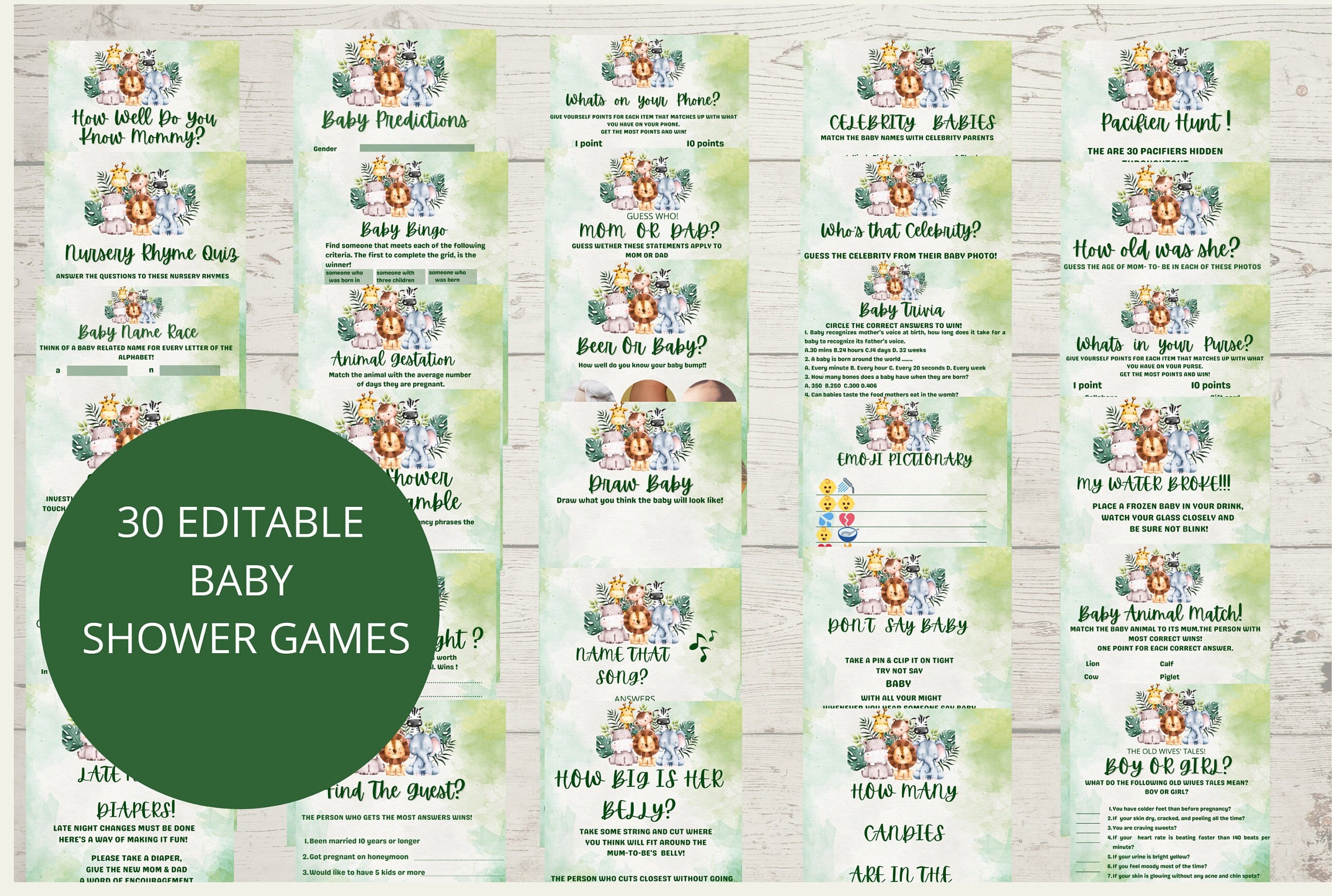Safari Baby Shower Games, Baby Shower Bundle, Printable Games, Digital