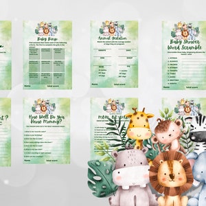 Safari Baby Shower Games, Baby Shower Bundle, Printable Games, Digital Download, Gender Neutral Shower Games,Animal Safari Shower Games