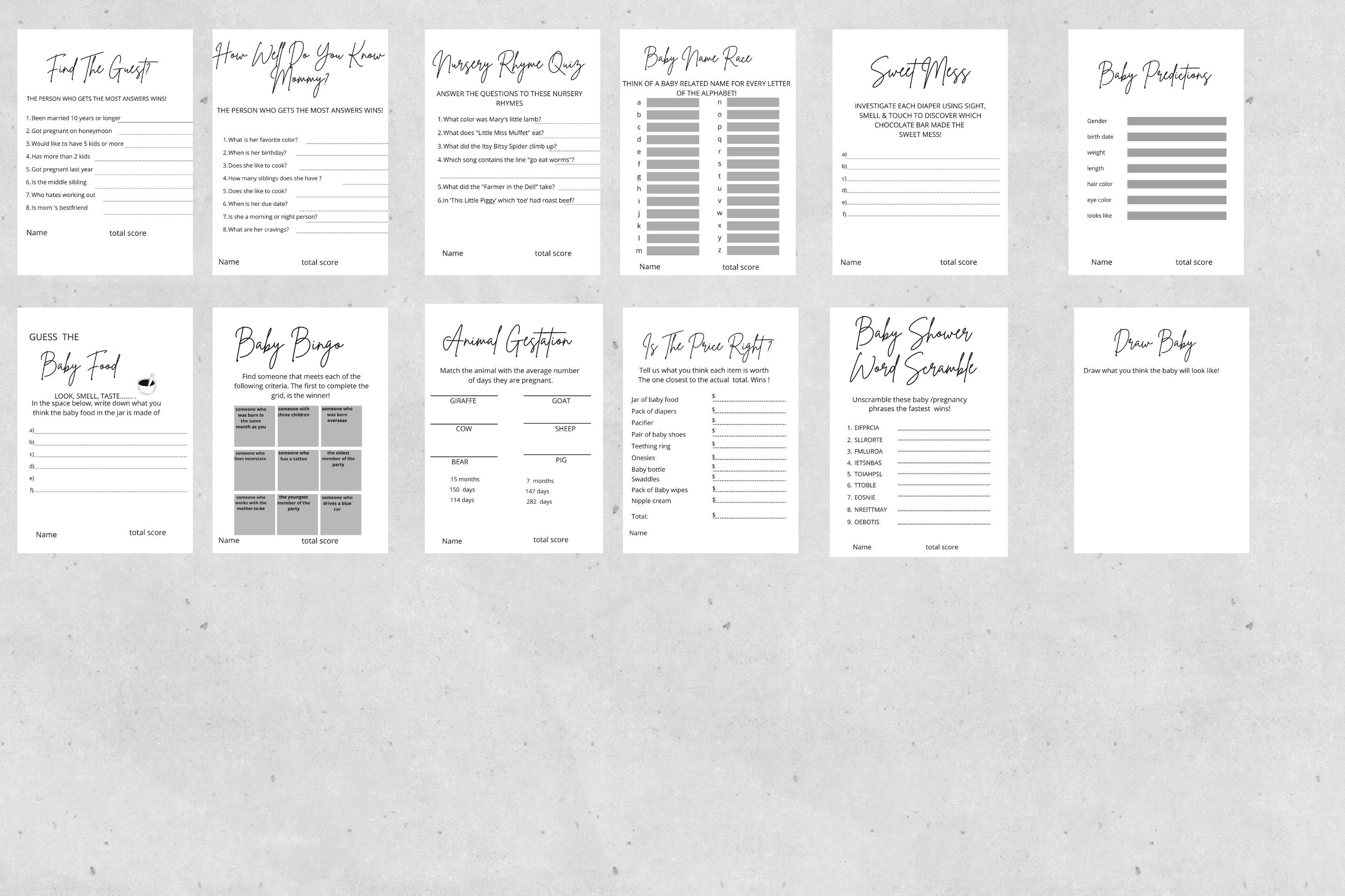 30 Minimalist Baby Shower Games, Modern Baby Shower Games, Gender