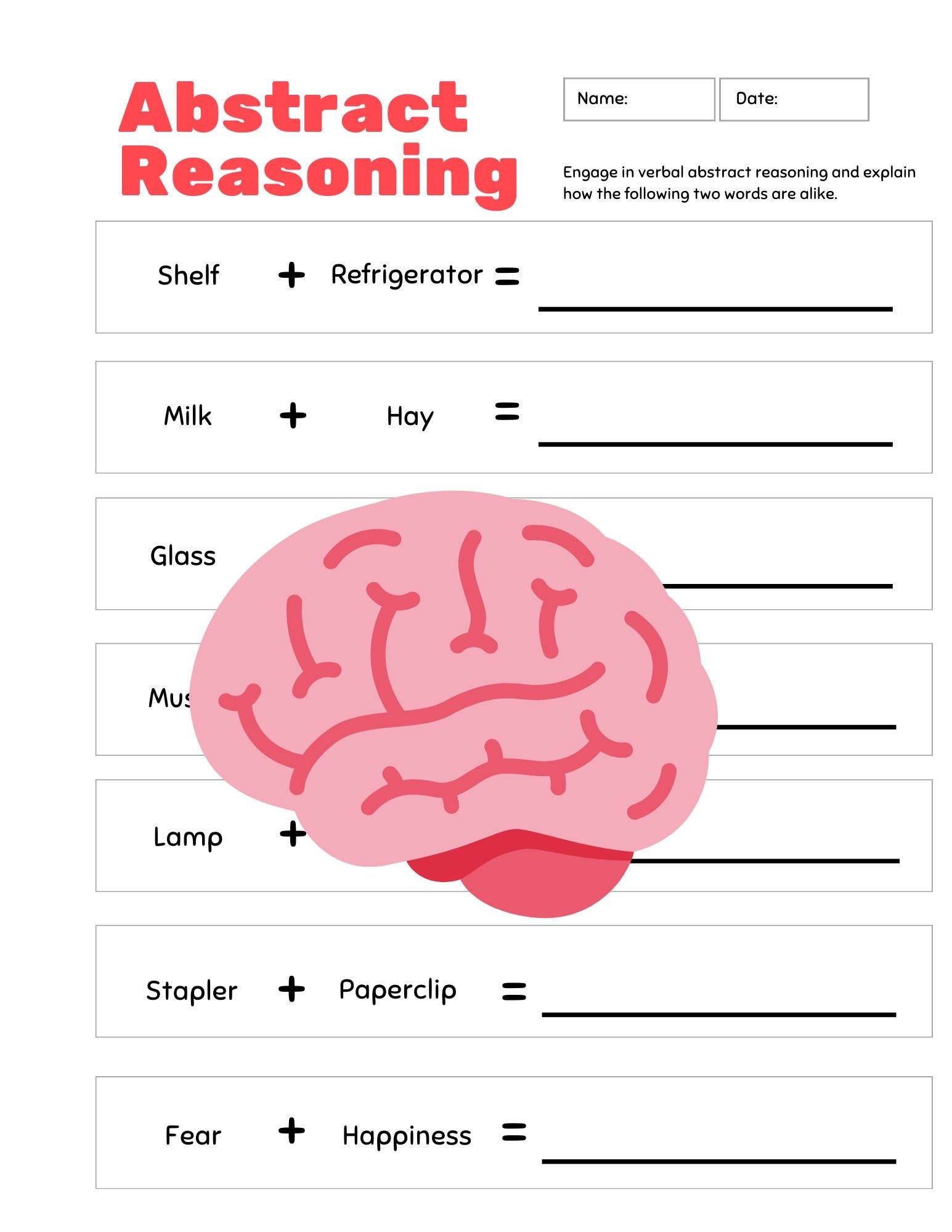 Cognitive Rehabilitation Verbal Abstract Reasoning Worksheet (Download