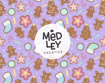 Christmas Gingerbread Cookie Seamless Pattern | Lilac Purple | Digital Download | Commercial License Included