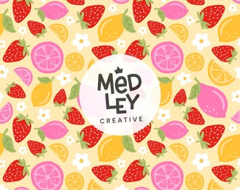 Hand Drawn Seamless Pattern | Pink Lemonade Butter Yellow | Digital Download | Commercial License Included