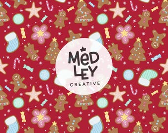 Modèle sans couture de biscuit de pain d'épice de Noël | Rouge de Noël | Téléchargement numérique | Licence commerciale incluse