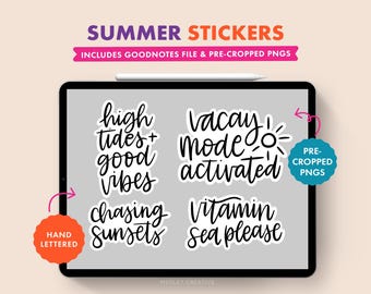 Stickers d'été pour GoodNotes | Lettres manuscrites | Agenda numérique | Sticker numérique