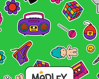 Kidcore Nostalgie des années 90 | Modèle sans couture groovy dessiné à la main en vert | Téléchargement instantané PNG