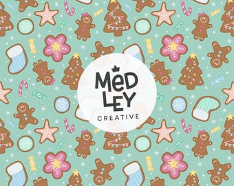 Modèle sans couture de biscuit de pain d'épice de Noël | Menthe poivrée verte | Téléchargement numérique | Licence commerciale incluse