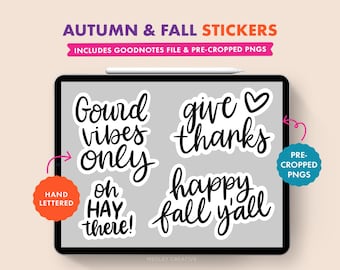 Stickers automne et automne pour GoodNotes | Lettres manuscrites | Agenda numérique | Pack d'autocollants numériques