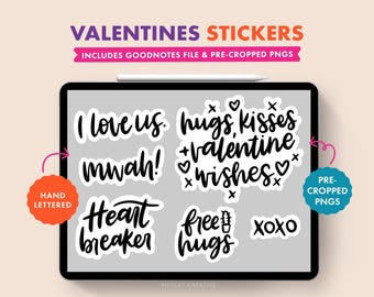 Stickers Saint-Valentin pour GoodNotes | Lettres manuscrites | Agenda numérique | Pack d'autocollants numériques