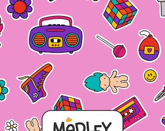 Kidcore Nostalgie des années 90 | Seamless Groovy dessiné à la main en rose | Téléchargement instantané PNG