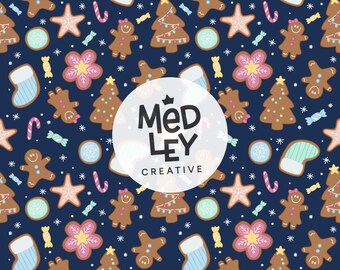 Modèle sans couture de biscuit de pain d'épice de Noël | Bleu marine | Téléchargement numérique | Licence commerciale incluse