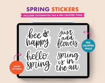 Stickers printaniers pour GoodNotes | Lettres manuscrites | Agenda numérique | Pack d'autocollants numériques