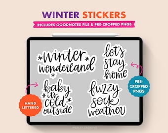 Stickers hiver pour GoodNotes | Lettres manuscrites | Agenda numérique | Pack d'autocollants numériques