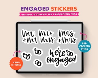 Stickers de fiançailles pour Stickers GoodNotes | Lettres manuscrites | Agenda numérique | Pack d'autocollants numériques