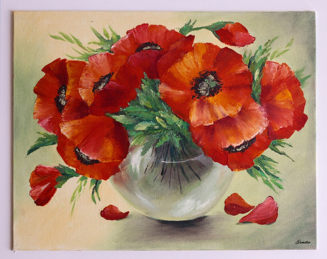 Mohnblumen Wandbild ORIGINAL KUNST Gemälde auf Leinwand | Etsy