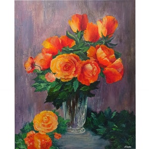 Rose Painting Yellow Roses Wall Art Floral Painting Original Art Painting on Canvas Oil Painting by Ernika
