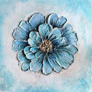Fleurs d&#39;anémone bleues peinture sur toile Art mural texturé floral 3D empâtement moderne Art original peinture florale acrylique par Ernika