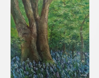 Bluebell Woods Painting Blue Forest Painting, Floral Painting, Original Art, Forest Wall Art, Painting on Canvas, Oil Painting by Ernika