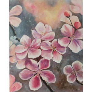 Cherry Blossom Painting Floral Painting Flowers Wall Art, Original Art, Painting on Canvas Oil Painting by Ernika