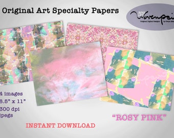 ROSY PINK,  Unique Digital Printables, Junk Journal, Background Pages, Collage, Multi-Media, Instant Download