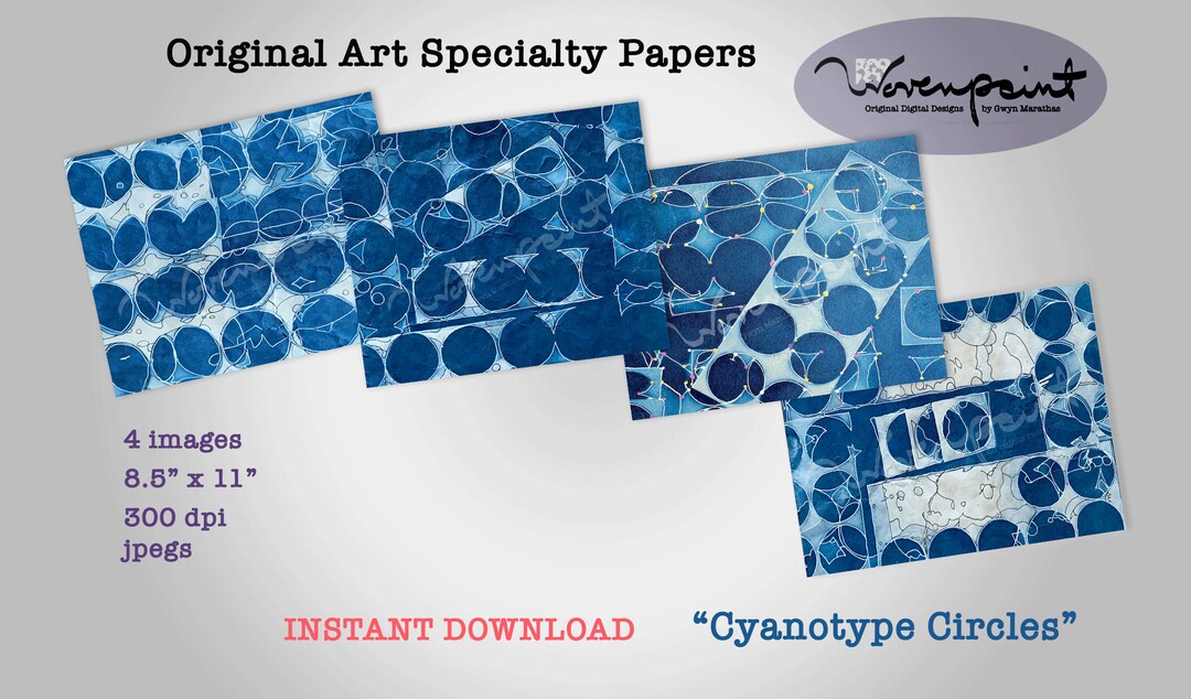 CYANOTYPE CIRCLES, Unique Digital Printables, Junk Journal, Background ...