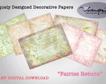 FAIRIES RETURN, junk journal pages, spring fairies, grungy, instant digital download printable pages for collage, journal, diary, scrapbook
