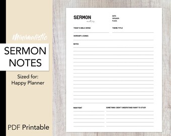 Sermon Notes Template Insert Happy Planner Minimalistic | Planner Insert, Church Note Taking, Faith Planner Insert, Christian Planner Insert