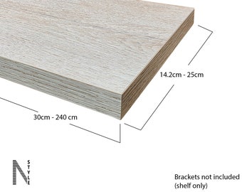 22cm ,25cm,19.2cm,14.2cm Deep wall Shelves. Sandy Grey Colour. Various Lengths and depths or customer size.