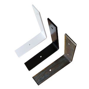 Single Industrial style bracket for 15-25 cm deep shelves. Rustic raw, black or white steel. Perfect for rustic style, MDF or MFC  shelves